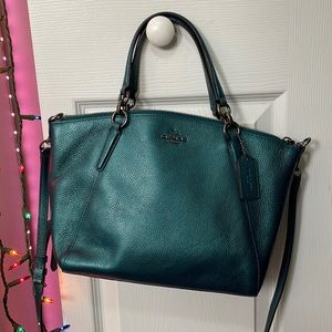 Coach Metallic Teal Hand Bag with Cross Body Straps